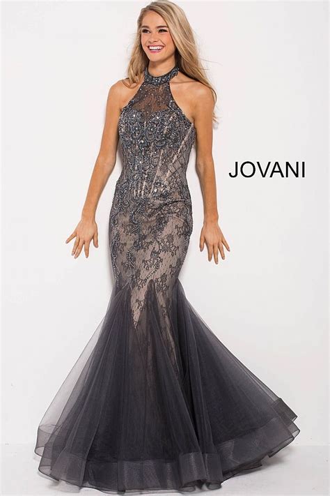 Floor Length Form Fitting Charcoal Embellished Prom Dress With Tulle