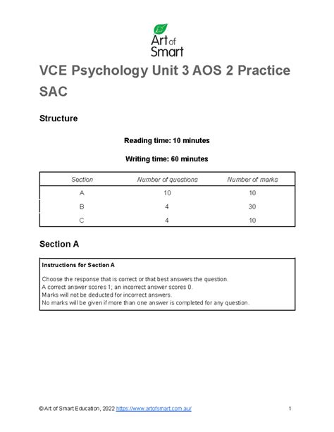 Psychology Unit 3 Aos 2 Practice SAC 1 VCE Psychology Unit 3 AOS 2