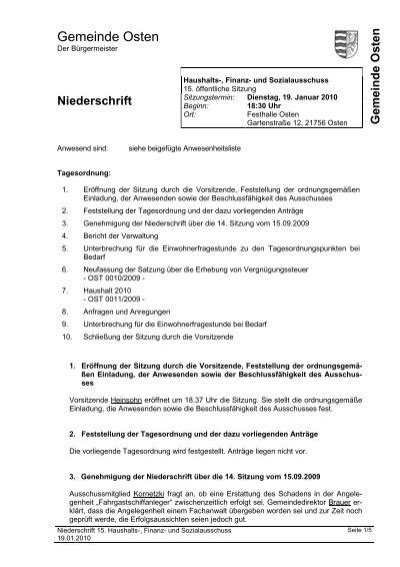 Niederschrift Gemeinde Osten