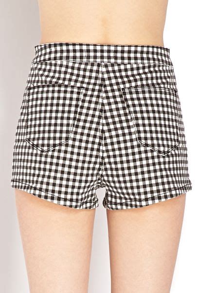 Forever 21 Retro Gingham Denim Shorts In Black Black White Lyst