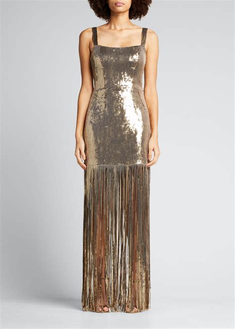 Buy Bronx And Banco Cherie Sequin Fringe Hem Maxi Dress Gold At 51