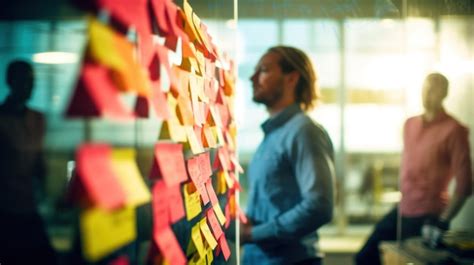 Premium Ai Image Business People Looking At A Board With Postits