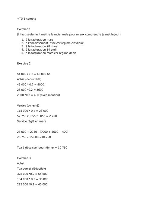 Compta approfondi td 1 corrigé TD 1 compta Exercice 1 il faut