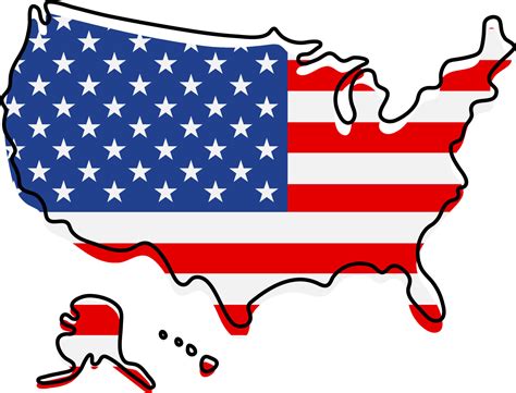 Stylized Outline Map Of America With National Flag Icon Flag Color Map