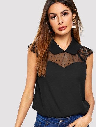 Lace Mesh Yoke Collared Top Cute En Ropa Blusas