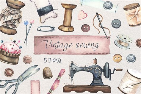 Vintage Sewing clipart. Sewing illustration. (518420) | Illustrations ...