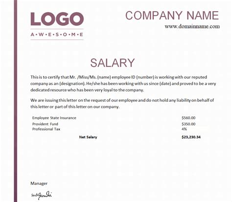 Editable Salary Certificate Templates In Ms Word