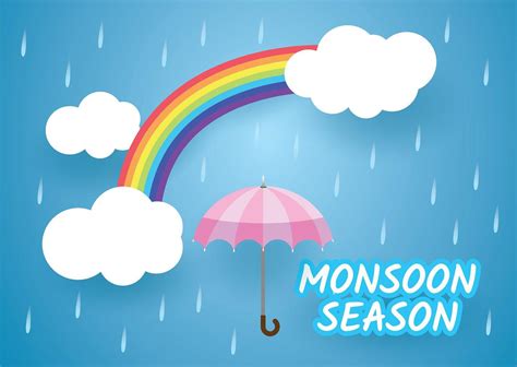 Monsoon season design with umbrella under rainbow 1222611 Vector Art at ...