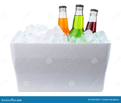 Cooler with Ice and Bottles of Soda. Styrofoam Cooler Box. White Foam ...