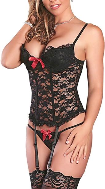 Amazon Evababy Plus Size Sexy Corset Garter Belt Lingerie Set For