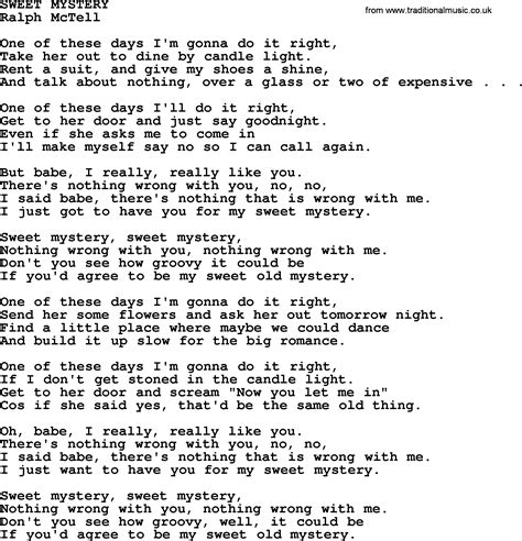 Sweet Mystery Txt By Ralph Mctell Lyrics And Chords