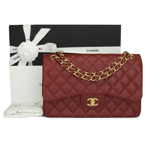 Chanel Double Flap Jumbo Iridescent Burgundy Caviar Brushed Gold