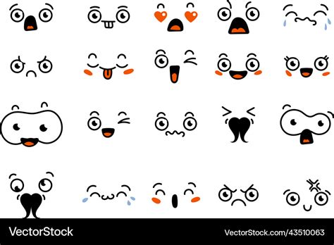 Various Cartoon Emoticons Set Doodle Faces Eyes Vector Image