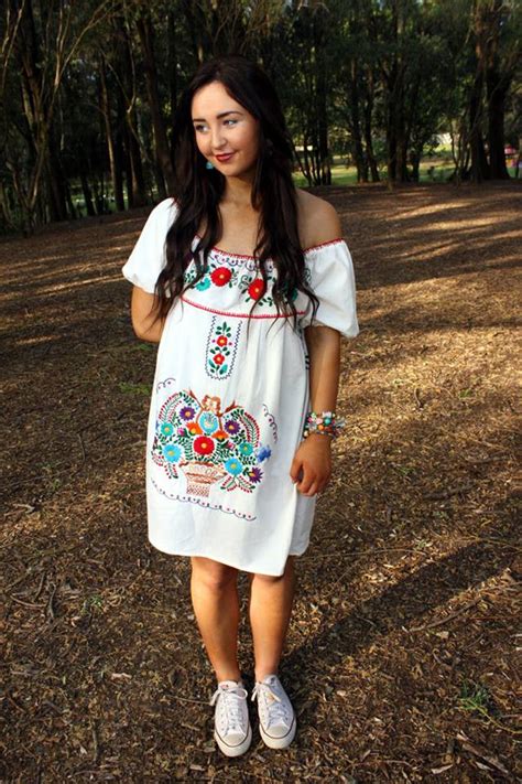 Mexican Off The Shoulder Mini Dress White Hand Embroidered Manta A