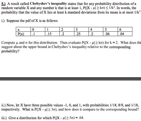 Solved 5) A result called Chebyshev's inequality states that | Chegg.com