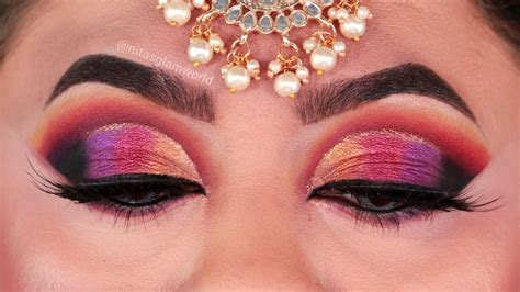 Colourful Half Cut Crease Indian Bangladeshi Bridal Eye Makeup Tutorial