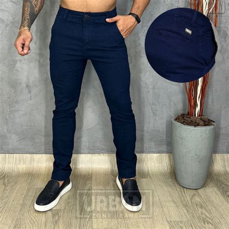 Calça Esporte Fino Masculina Jeans Social Modelo Slim Bolso Embutido