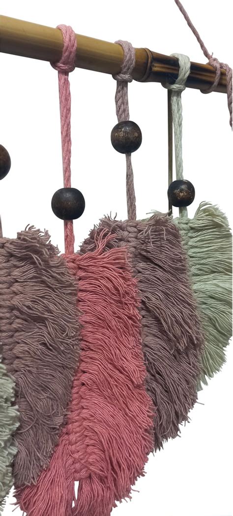 Painel Penas Macramê Decoração Boho Barbante Algodão Nude