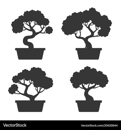 Bonsai Tree Silhouette Set Royalty Free Vector Image