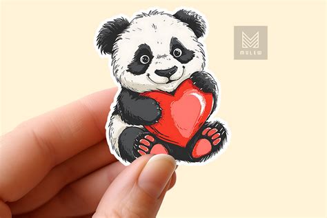 Cute Panda Hugging Heart Sticker Graphic By Mulew · Creative Fabrica