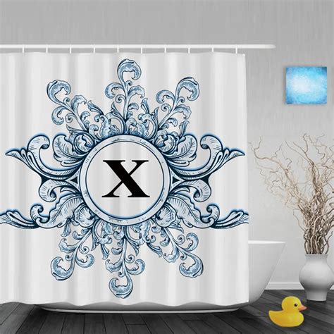 Vintage Blue Flourish Home Decor Shower Curtain Custom Monogram