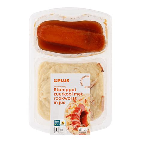 PLUS Zuurkool Stamppot Spekjes En Rookworst Per Tray 500 G