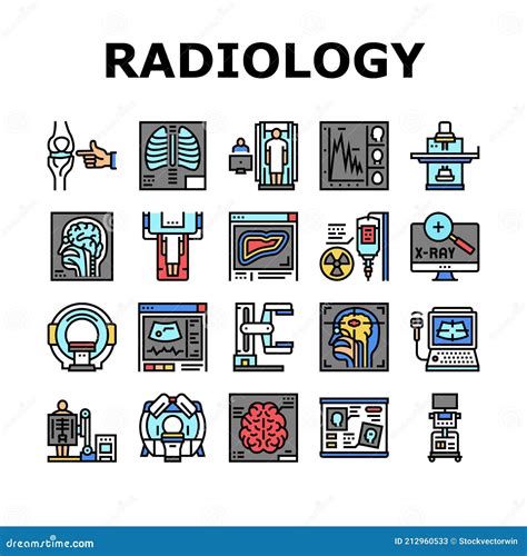 Equipo De Radiología Colección Iconos Conjunto Vector Ilustración