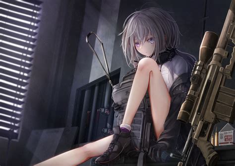 anthropomorphism girls frontline gloves gray eyes gray hair gun ...