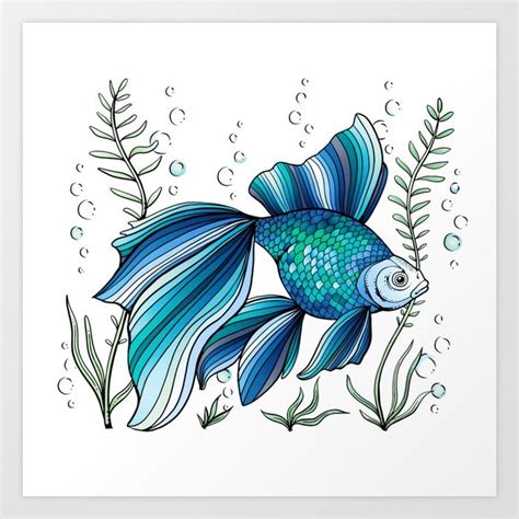 Blue Fish Art Print by MIKART | Fish art, Art prints, Poster prints