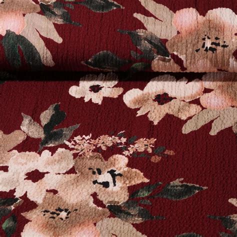 Viscose Elastique Crépon Fleurs Bordeaux Snaply