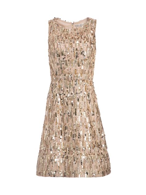 Alice Olivia Cotton Sequin Embroidered Mini Dress In Gold Metallic