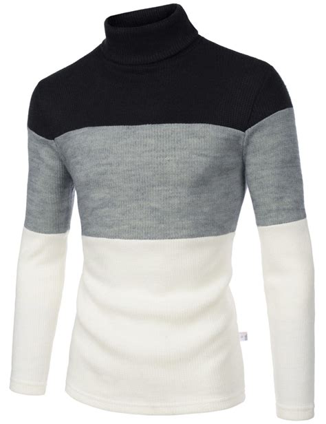 MZT106 TheLees Mens Slim Fit Pullover Color Block Knitted Turtleneck