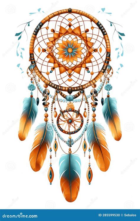 Colorful Dream Catcher with Feathers and Beads on a White Background ...