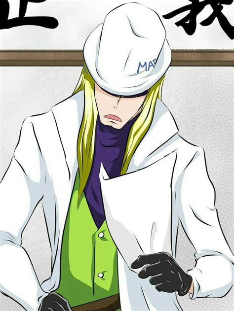 an anime character with long blonde hair wearing a white hat and green shirt holding papers