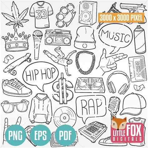 Hip Hop Doodle Vector Icons Rap Music Doodle Icons Rapper Etsy