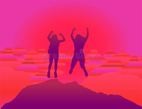 Silhouette Jumping People Sunset Vector Stock Illustrations Vecteurs