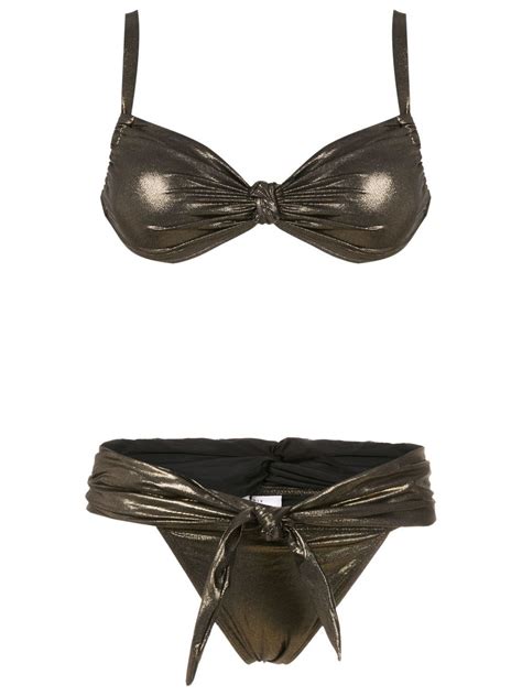 Amir Slama Gathered Detail Self Tie Bikini Black Farfetch