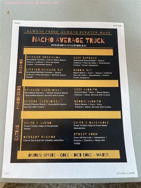 Online Menu Of Nacho Average Truck Restaurant Charlotte North