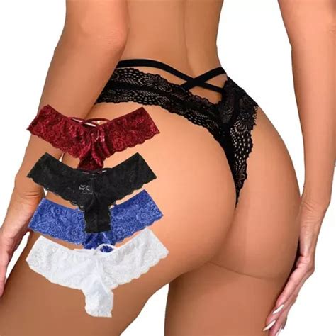 Paquete 4 Panty Bikini Señoras Tanga Cordón De Encaje Sexy MercadoLibre