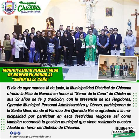 Municipalidad realiza misa de novena en Honor al SEÑOR DE LA CAÑA