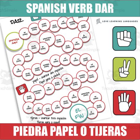 Spanish Verb Dar Conjugation Game Rock Paper Scissors By Teach Simple