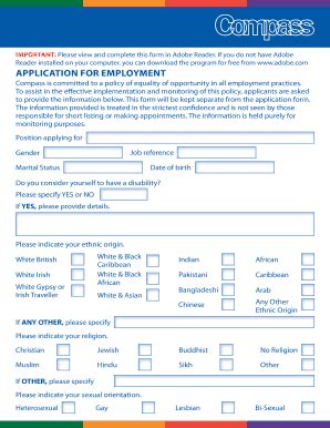 Fillable Online Compass Uk Compass Application Form Equality Fax Email