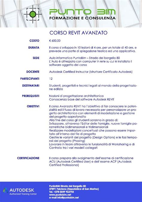 PDF CORSO REVIT AVANZATO Puntobim Net Autodesk Certified