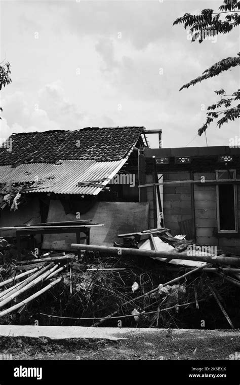 Monochrome Photo House Destroyed By A Tornado Cikancung Indonesia