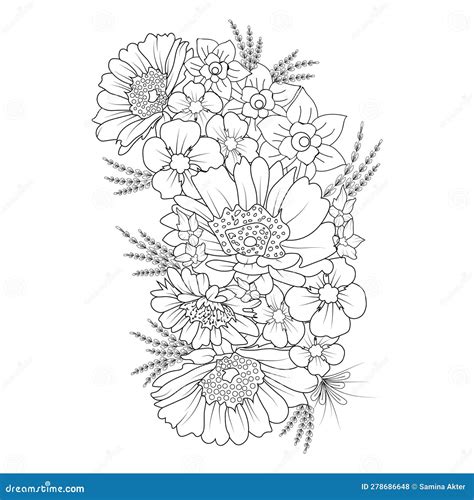 Flower Cluster Drawing Relaxation Flower Coloring Pages For Adults