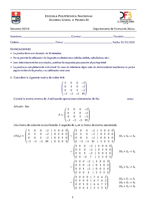 Algebra Ejercicios 202 3A 28 ESCUELA POLITÉCNICA NACIONAL ÁLGEBRA