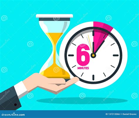 Six 6 Minutes Time Symbol Clock Icon With Hourglass Stock Vector Illustration Of Timer Clock