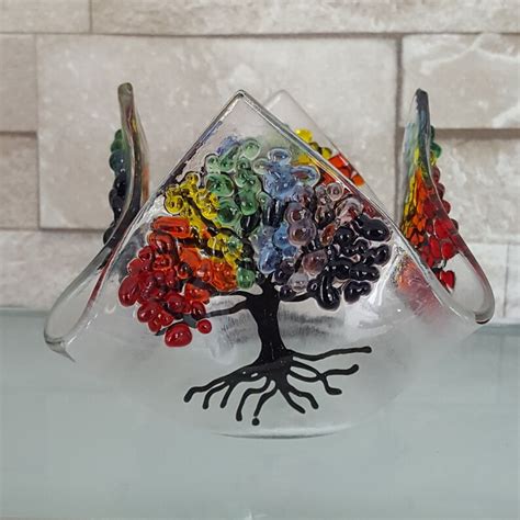 Fused Glass Rainbow Tree Tea Light Holder Rainbow Tree Of Etsy Uk