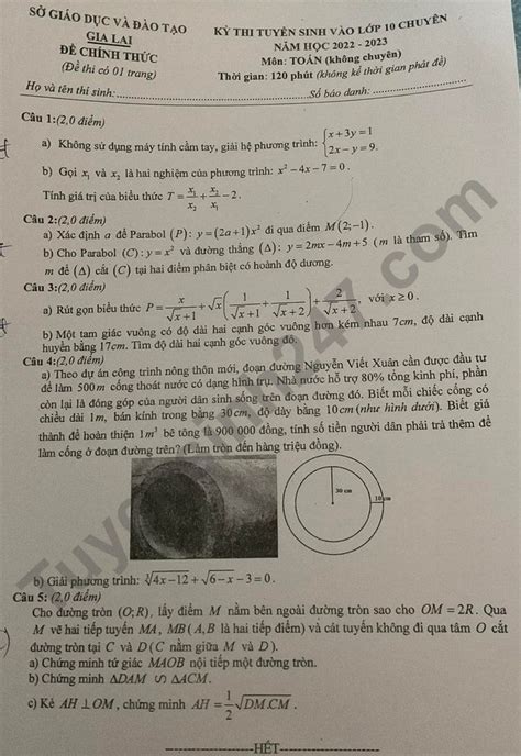 Đáp án đề thi vào lớp 10 môn Toán năm 2022 THPT chuyên Hùng Vương