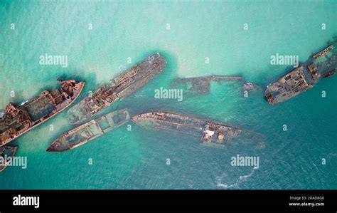 A Top View Of Tangalooma Shipwrecks In Queensland Australia Stock